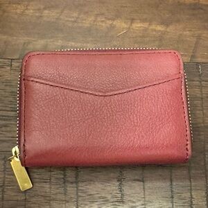 Discontinued Fossil RFID Mini Zip wallet in Cabernet